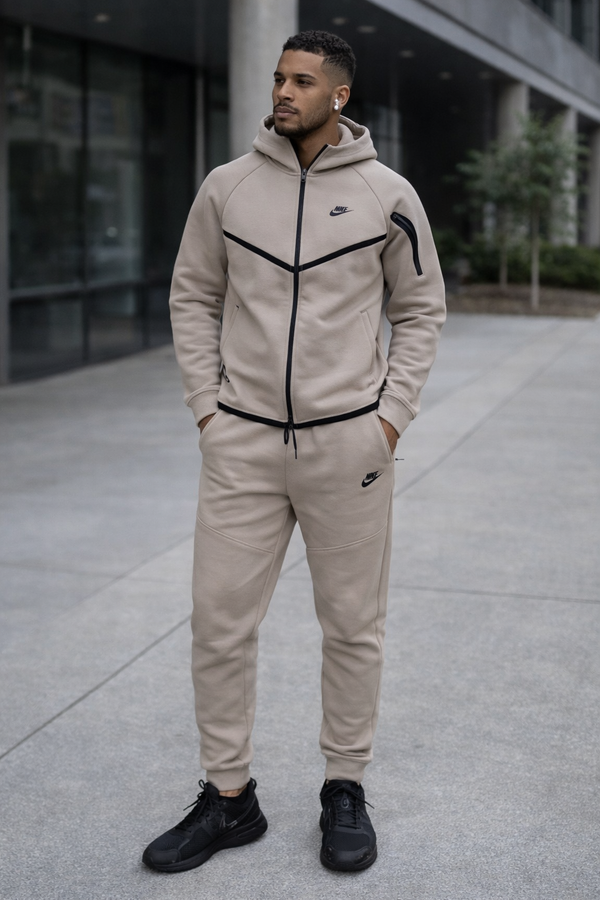 Nike Men's Tech Fleece Zip Hoodie & Pants Set (Beige)