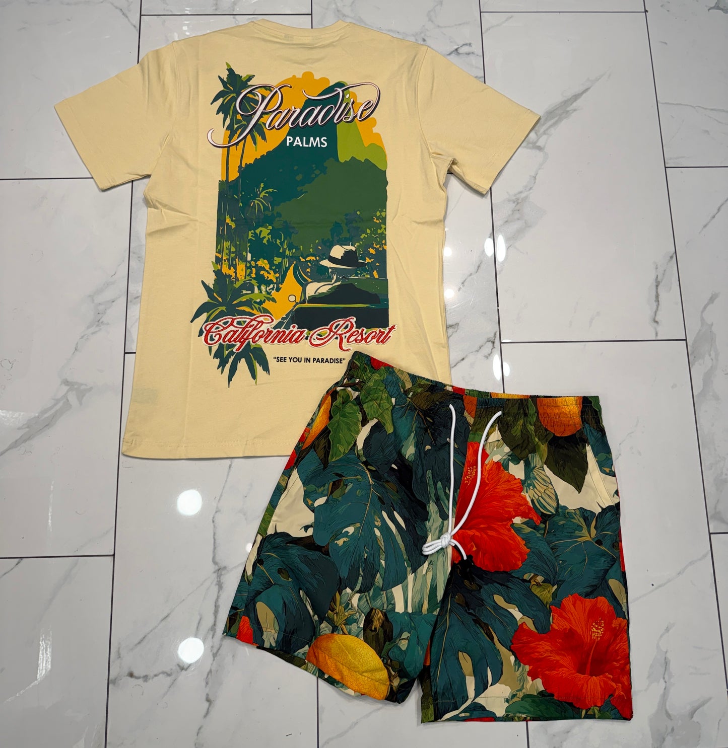 Jordan Craig x See You In Paradise Graphic Paradise Palms Nylon Shorts (Tropical)