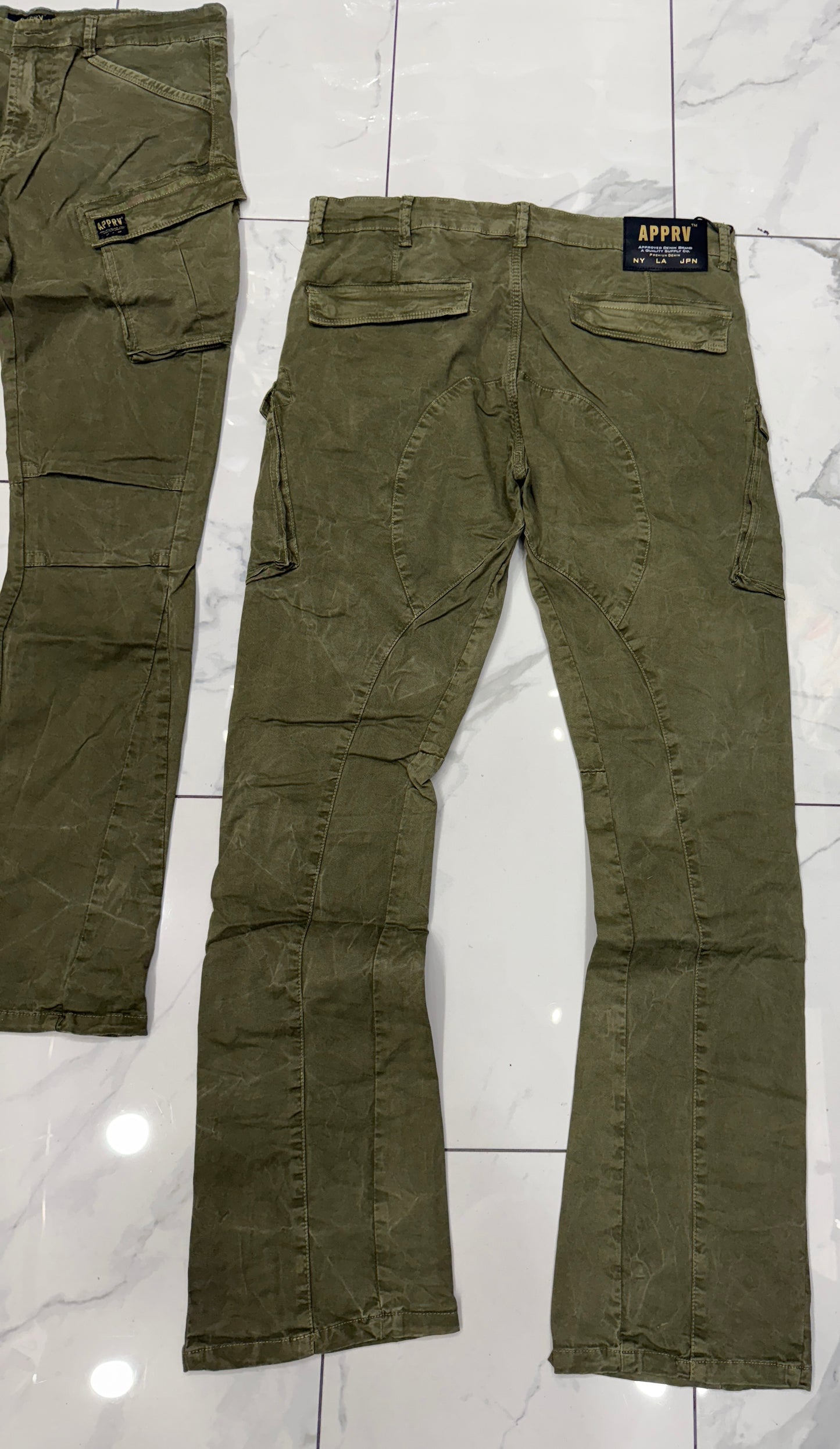 Apprv Denim Stacked Cargo Pants (Olive)