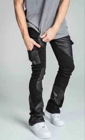 Armor Color Block Mid-Rise Stacked Black Jeans