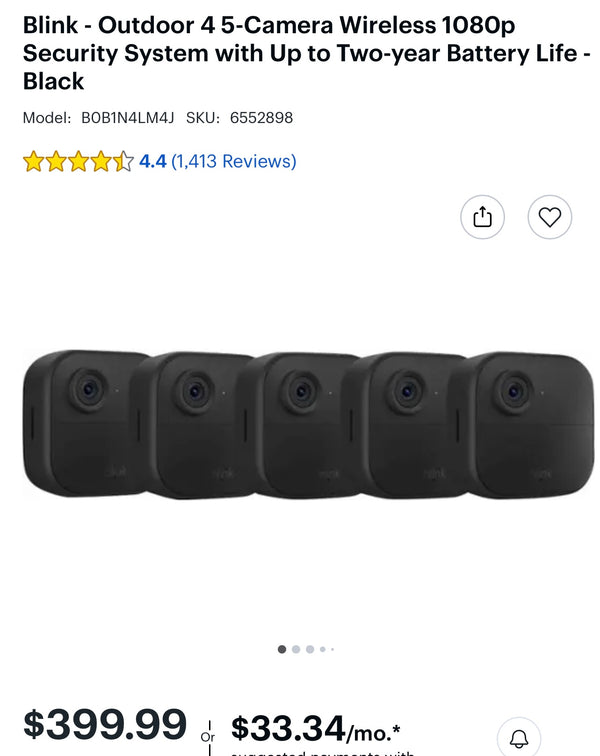 Blink Outdoor 4TH Generation Smart Battery-Powered 5 Camera Security System (FINAL SALE-NO RETURNS)