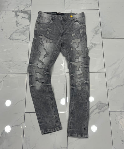 M. Society Grey Wash Ripped Skinny Fit Jeans