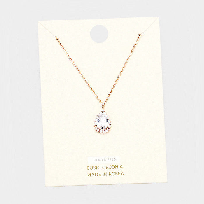 Cubic Zirconia Teardrop Pendant Necklace U