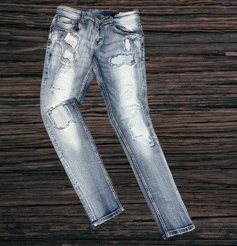 Copper Rivet Slim Fit Blue Wash Jeans w/Rips