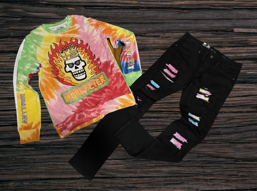 Waimea Skinny Fit Black Jeans w/Colored Studs U