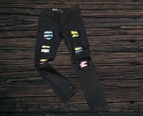 Waiema Skinny Fit Black Jeans w/Colored Studs
