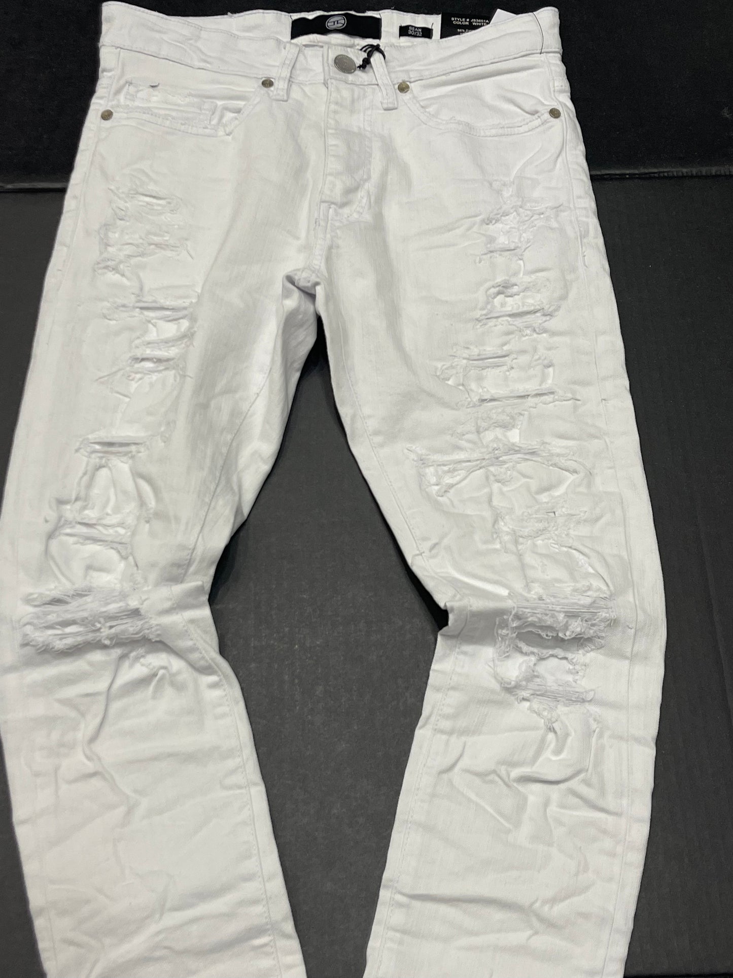 Jordan Craig Sean Fit Shredded and Crinkled Slim Tapered Fit White Jeans
