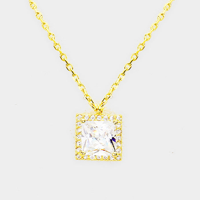 Cubic Zirconia Square Pendant Necklace U
