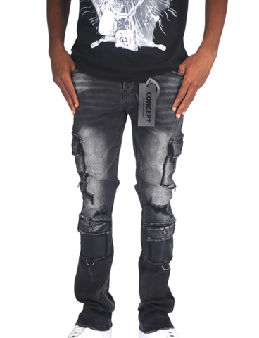 Concept Denim Black Washed Stacked Jeans
