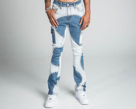 Armor Color Block Mid-Rise Stacked Medium Blue Jeans