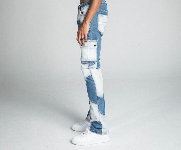 Armor Color Block Mid-Rise Stacked Medium Blue Jeans
