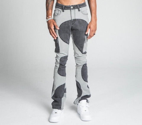 Armor Color Block Mid-Rise Stacked Light Grey Jeans