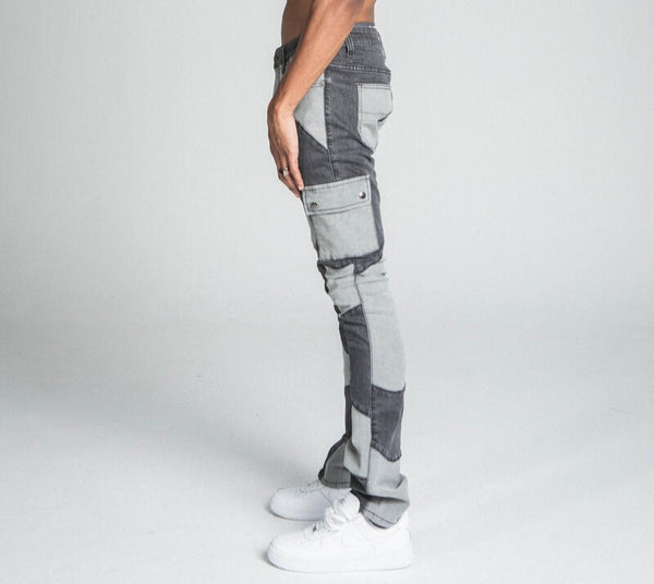 Armor Color Block Mid-Rise Stacked Light Grey Jeans
