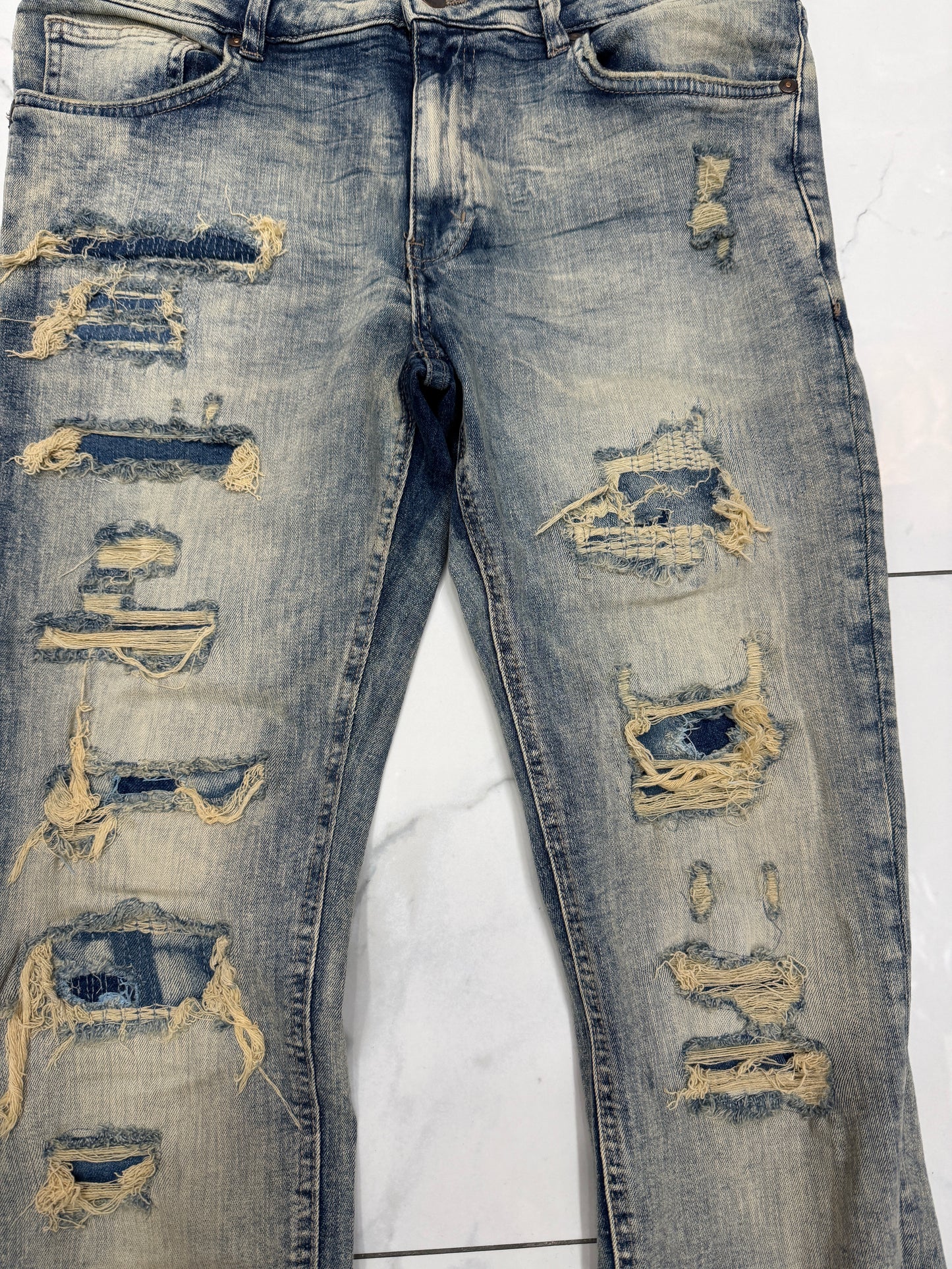 M. Society Light Vintage Blue Wash Ripped Skinny Fit Jeans U