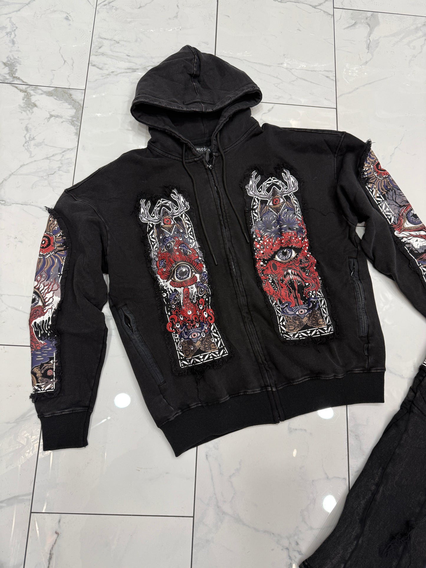 Hudson Black Acid Windows Fleece Stacked Fit Sweatsuit U