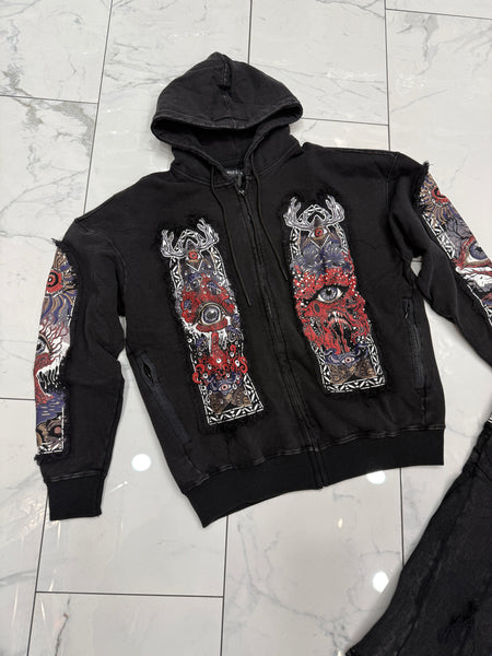 Hudson Black Acid Windows Fleece Stacked Fit Sweatsuit