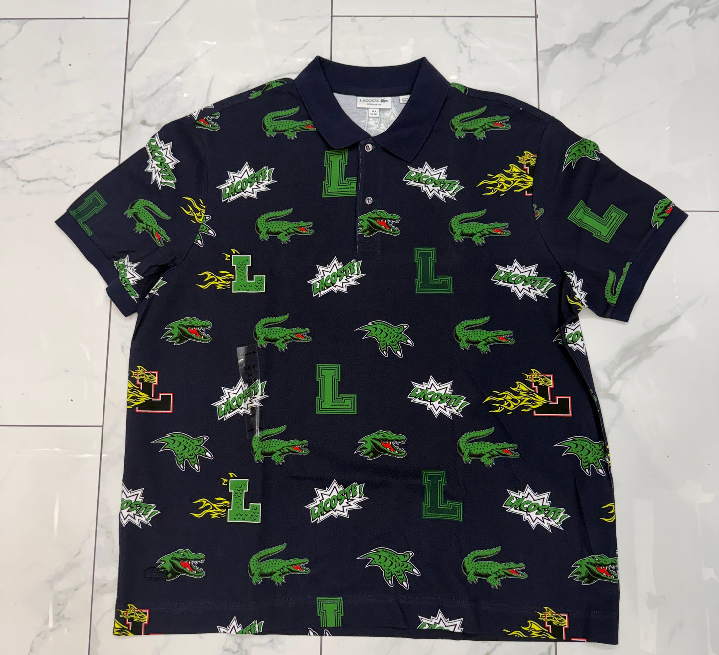 Lacoste Allover Crocodile Navy Blue  Polo Shirt