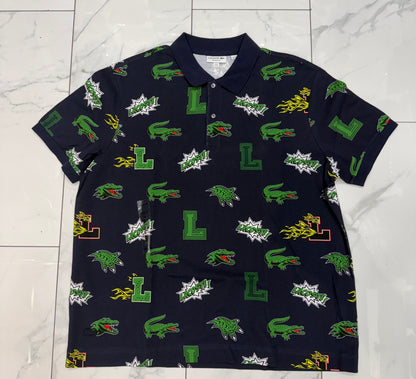 Lacoste Allover Crocodile Navy Blue  Polo Shirt