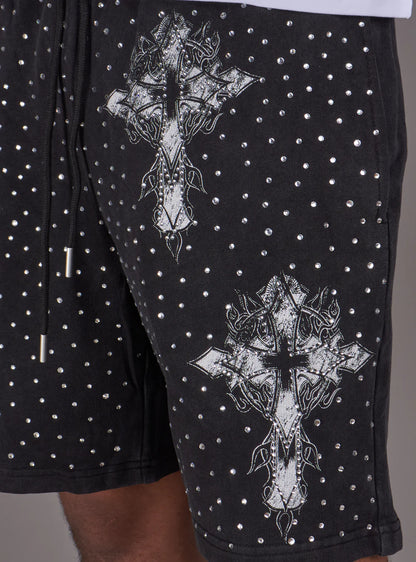 NME Black Washed Rhinestone Shorts