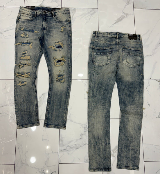 M. Society Light Vintage Blue Wash Ripped Skinny Fit Jeans