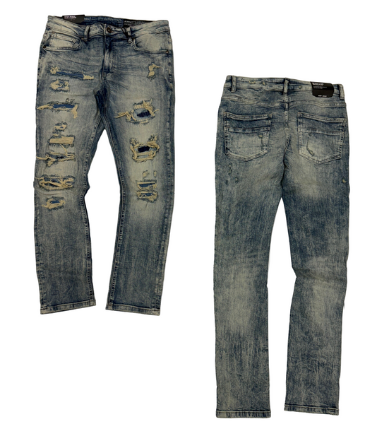 M. Society Light Vintage Blue Wash Ripped Skinny Fit Jeans