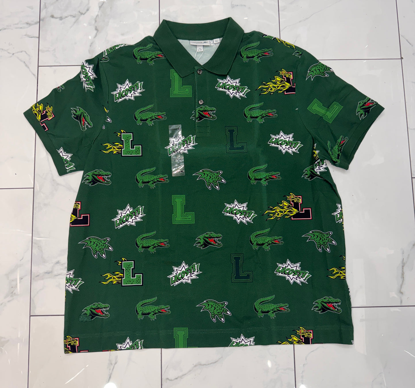 Lacoste Allover Crocodile Green Polo Shirt