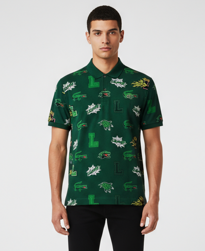 Lacoste Allover Crocodile Green Polo Shirt