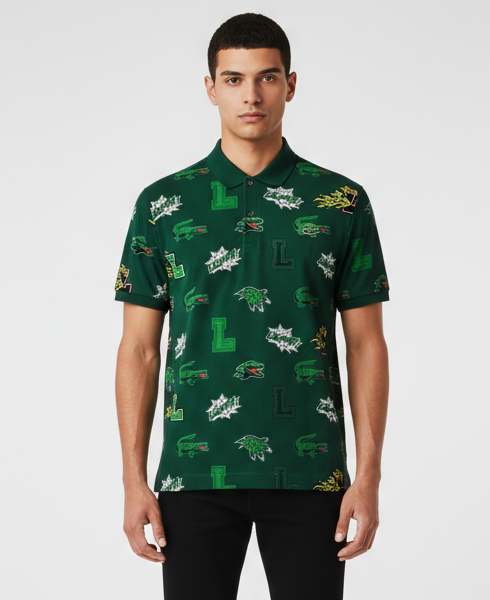 Lacoste Allover Crocodile Green Polo Shirt