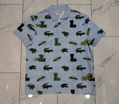 Lacoste Allover Crocodile Blue Polo Shirt
