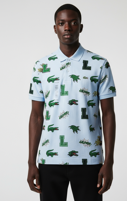 Lacoste Allover Crocodile Blue Polo Shirt