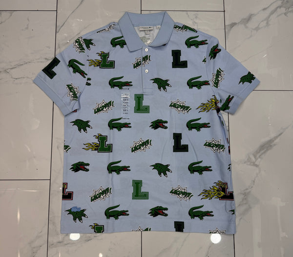 Lacoste Allover Crocodile Blue Polo Shirt