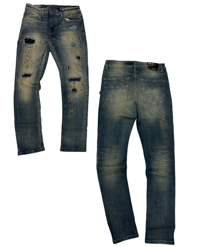 M. Society Artic Blue Wash Ripped Skinny Fit Jeans