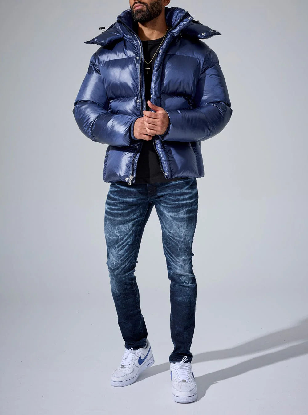 Jordan Craig Navy Blue Astoria Bubble Jacket with Removable Hood
