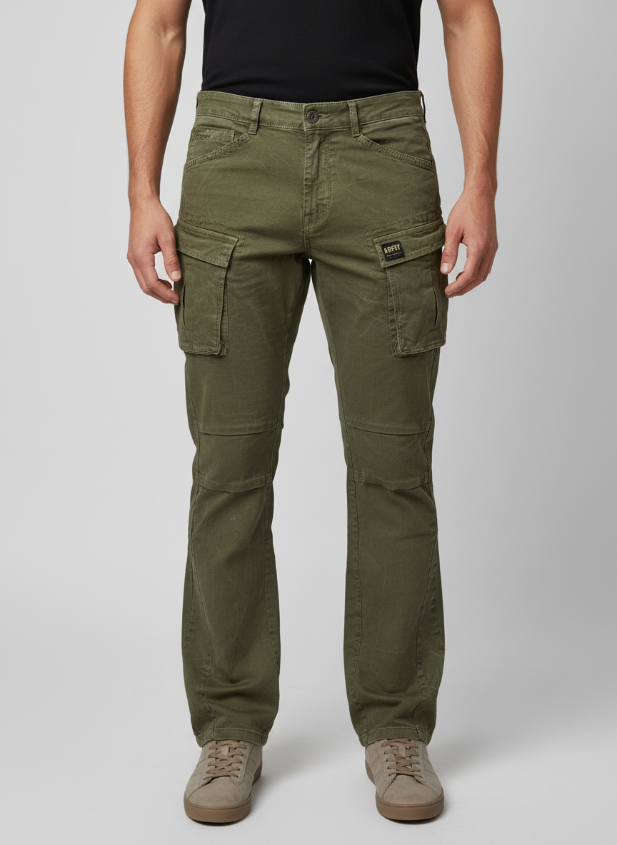Apprv Denim Stacked Cargo Pants (Olive)