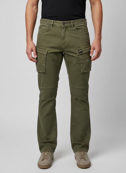 Apprv Denim Stacked Cargo Pants (Olive)