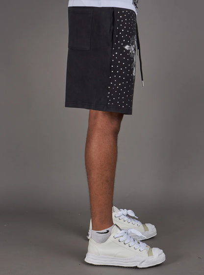 NME Black Washed Rhinestone Shorts