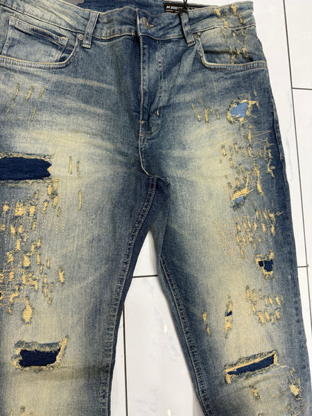 M. Society Artic Blue Wash Ripped Skinny Fit Jeans