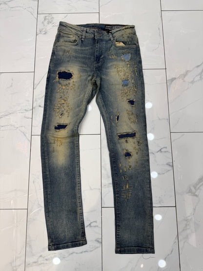 M. Society Artic Blue Wash Ripped Skinny Fit Jeans