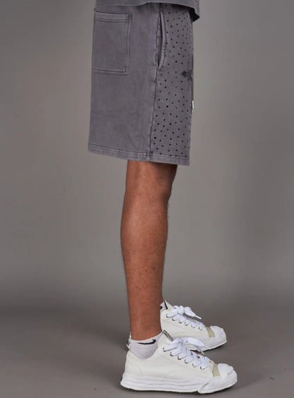 NME Grey Washed Rhinestone Shorts U