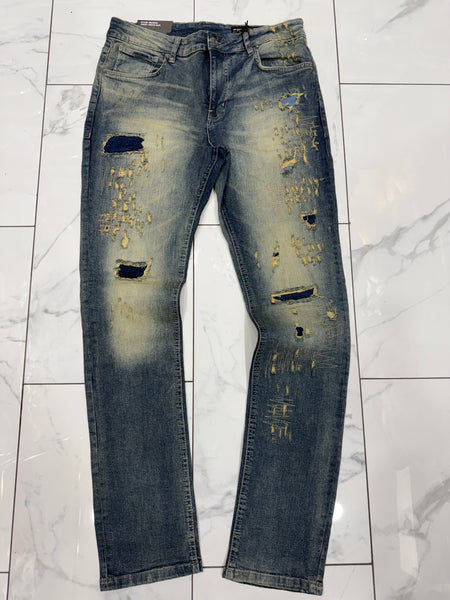 M. Society Artic Blue Wash Ripped Skinny Fit Jeans