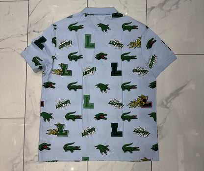 Lacoste Allover Crocodile Blue Polo Shirt