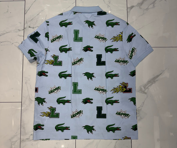 Lacoste Allover Crocodile Blue Polo Shirt