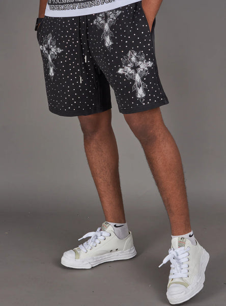 NME Black Washed Rhinestone Shorts U