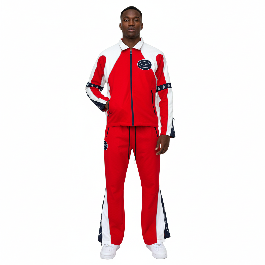 Vie Riche Star Studded Nylon Jacket Stacked Set — Red