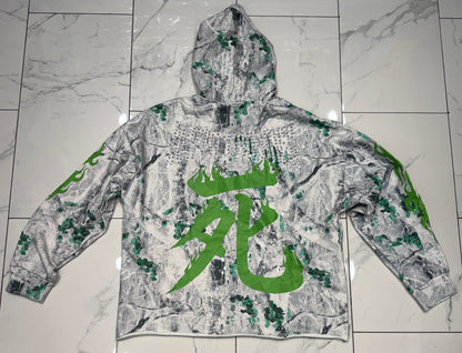 Verselli Camo w/Green Floral Rhinestone Samurai Graphic Pullover Hoodie (Read Description)