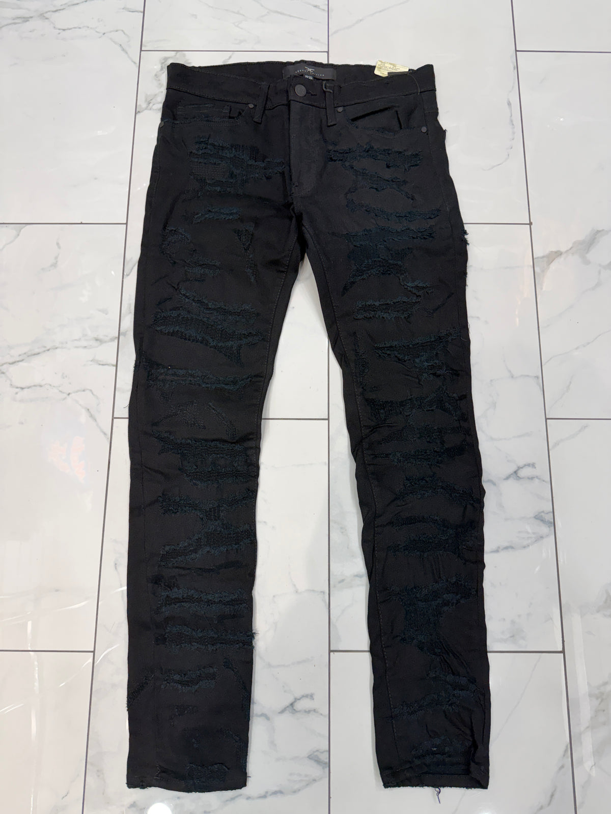 Jordan Craig Sean Fit Slim Fit Jeans — Black with Blue Rips