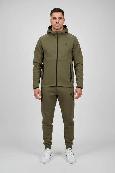 Nike Men's Tech Fleece Zip Hoodie & Pants Set (Olive)