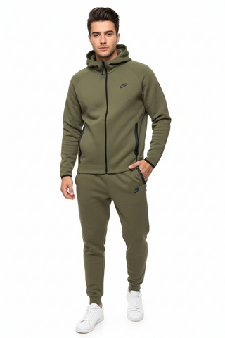 Nike Men's Tech Fleece Zip Hoodie & Pants Set (Olive)