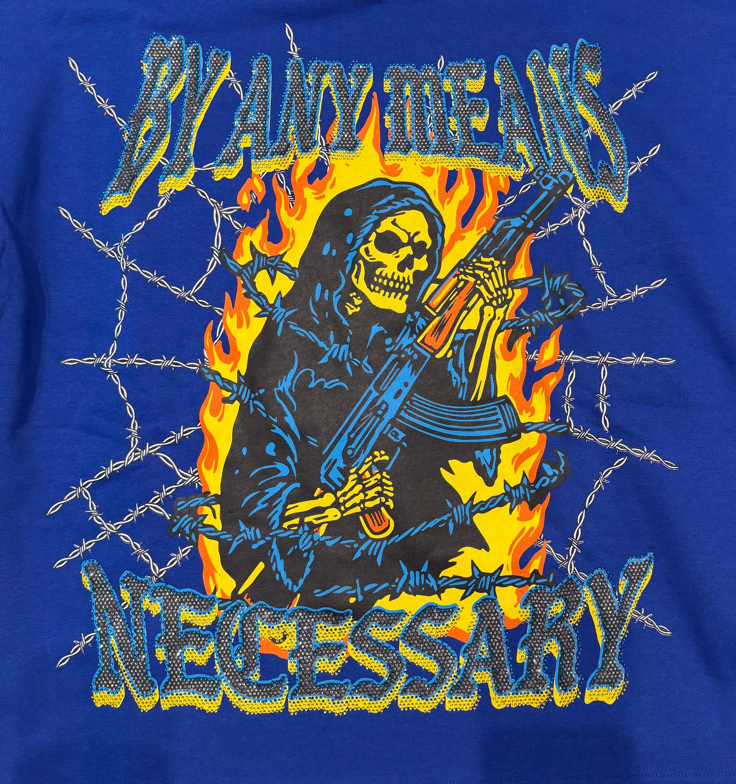 Verselli Rhinestone Graphic Raw-Hem Pullover Hoodie (Read Description)