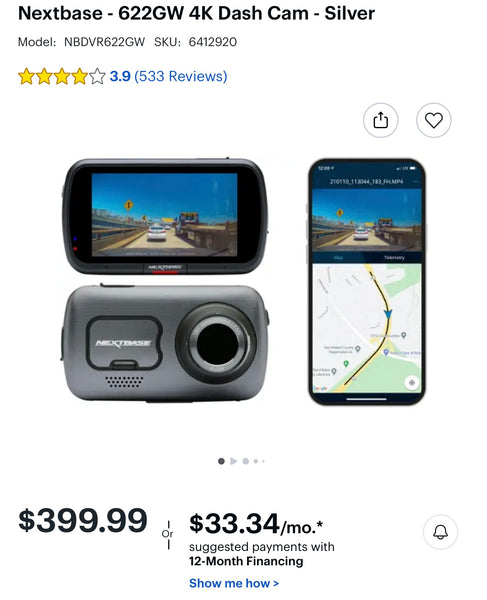 Nextbase NBDVR622GW 622GW 4K Dash Camera, Silver